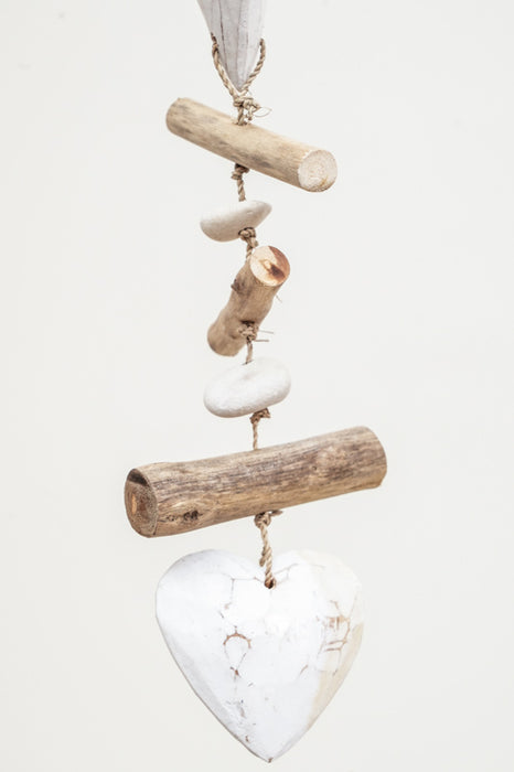 Hanging decoration with hearts, white wash, long 100cm