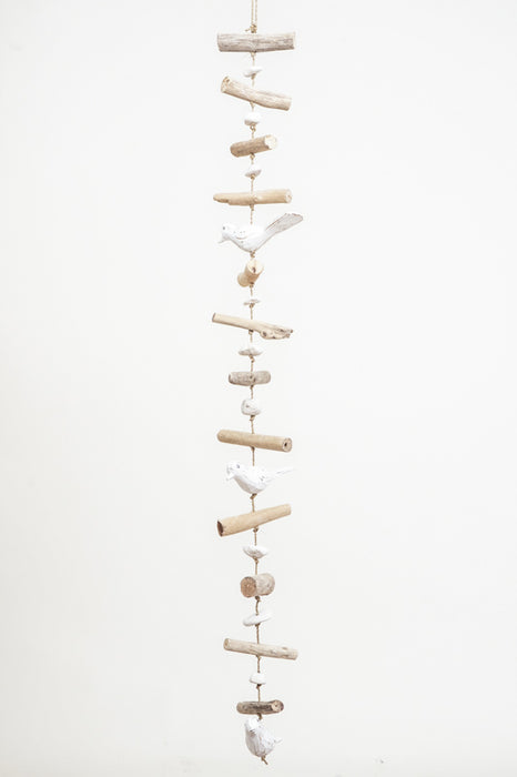 Hanging decoration with birds, white wash, 100cm