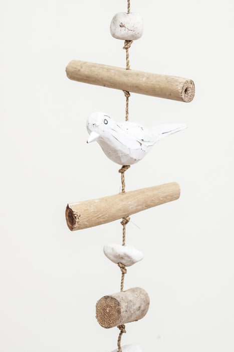 Hanging decoration with birds, white wash, 100cm