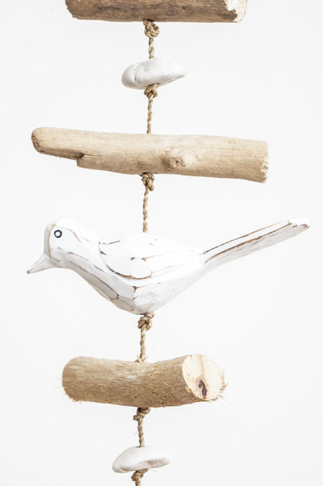 Hanging decoration with birds, white wash, 100cm