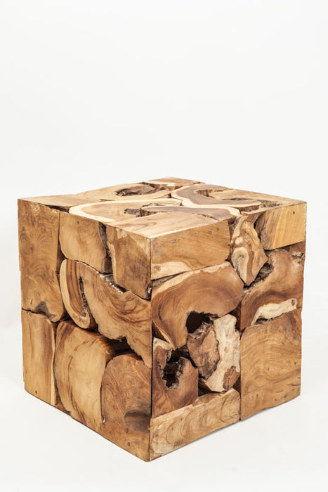 Decorative teak wood cube, small, 38x38 cm