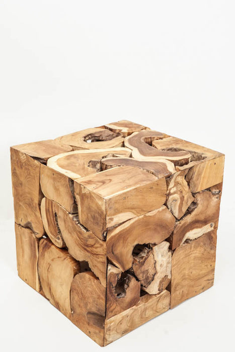 Decorative teak wood cube, small, 38x38 cm