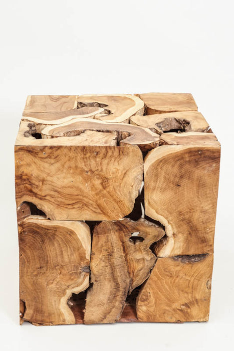 Decorative teak wood cube, small, 38x38 cm