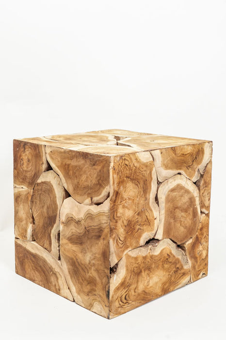 Decorative teak wood cube, small, 38x38 cm