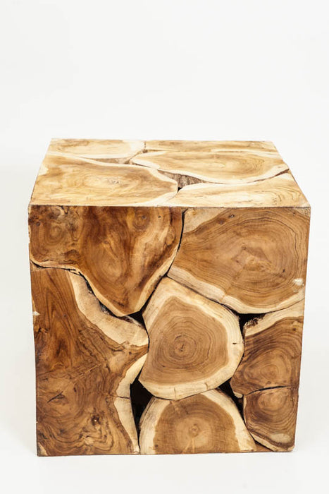 Decorative teak wood cube, small, 38x38 cm