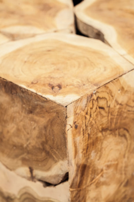Decorative teak wood cube, small, 38x38 cm