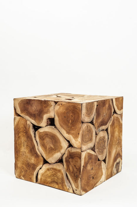 Decorative teak wood cube, small, 38x38 cm