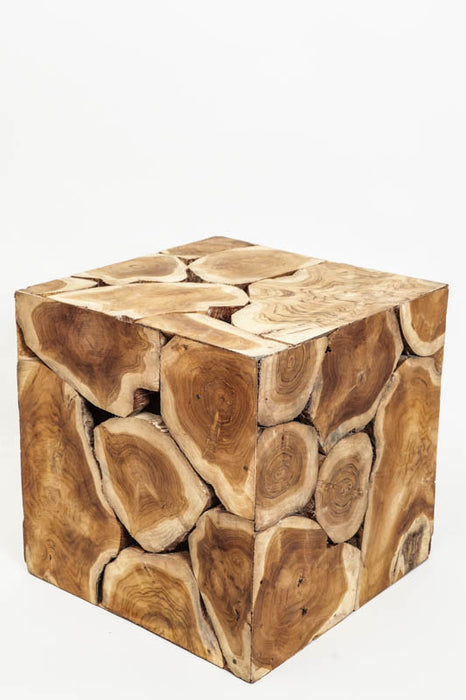 Decorative teak wood cube, small, 38x38 cm