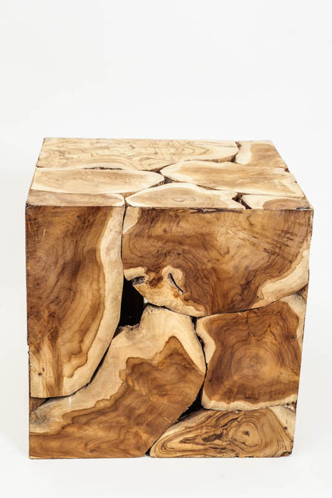 Decorative teak wood cube, small, 38x38 cm