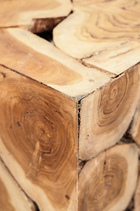 Decorative teak wood cube, small, 38x38 cm