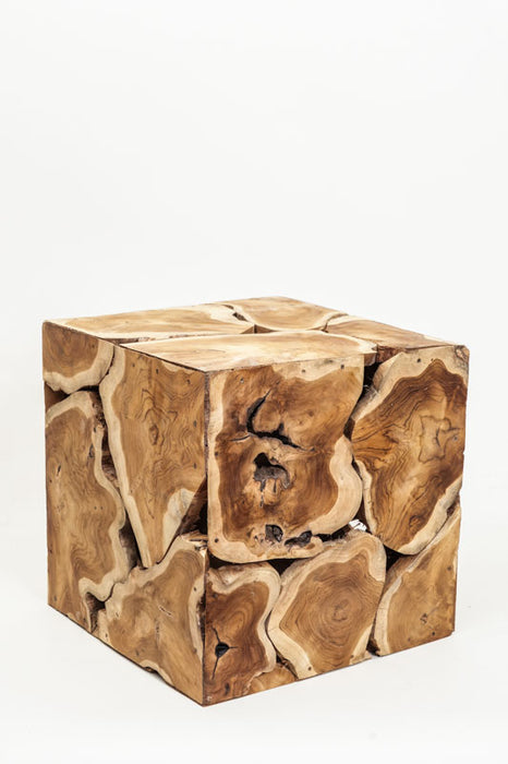 Decorative teak wood cube, small, 38x38 cm