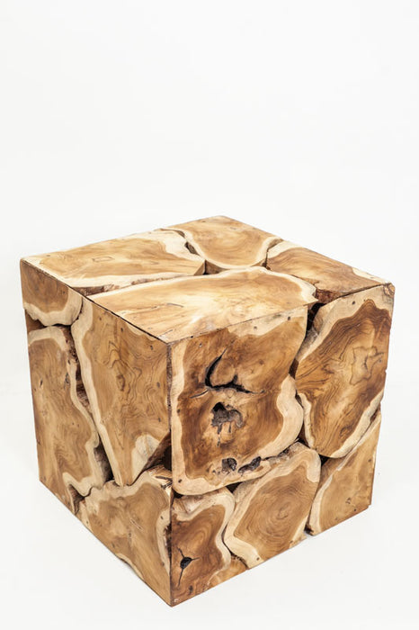 Decorative teak wood cube, small, 38x38 cm