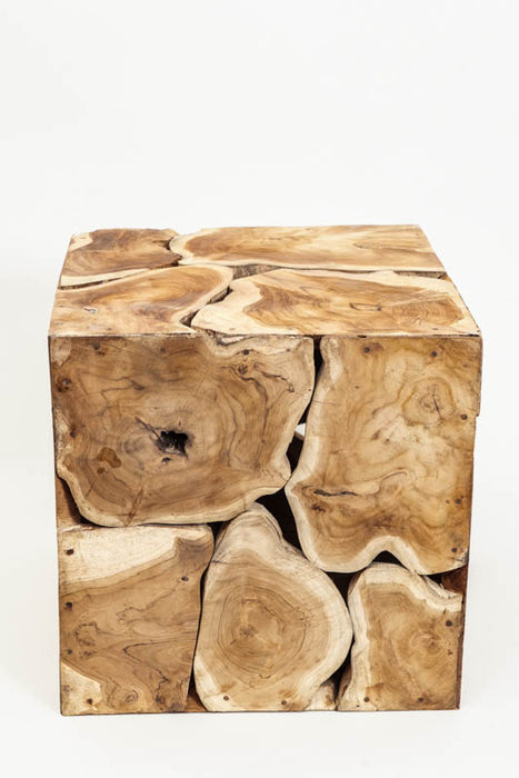 Decorative teak wood cube, small, 38x38 cm