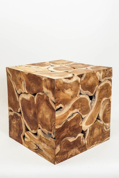 Decorative teak wood cube, large, 50x50 cm