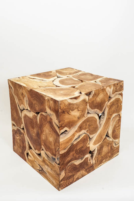 Decorative teak wood cube, large, 50x50 cm