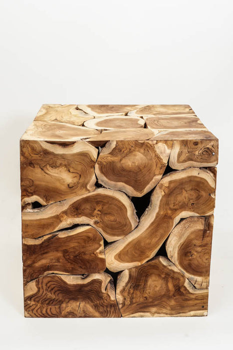Decorative teak wood cube, large, 50x50 cm