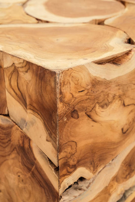 Decorative teak wood cube, large, 50x50 cm