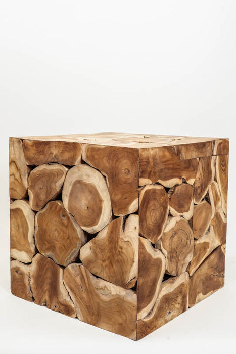 Decorative teak wood cube, large, 50x50 cm