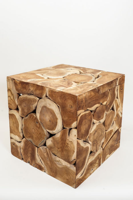 Decorative teak wood cube, large, 50x50 cm