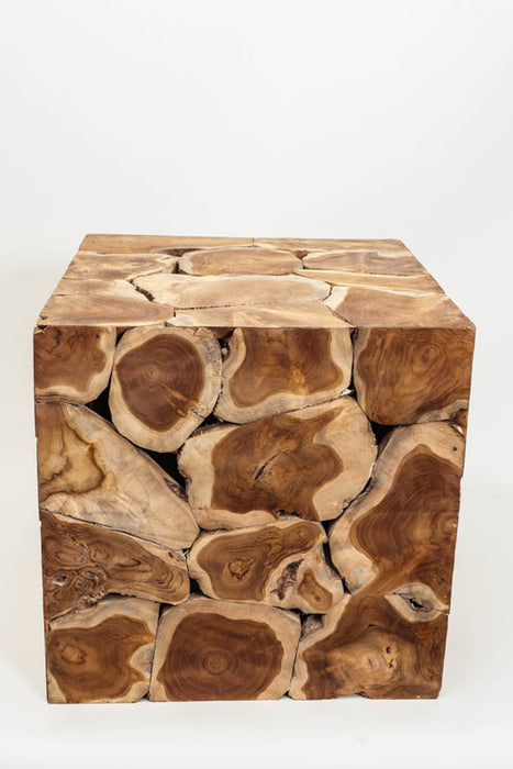 Decorative teak wood cube, large, 50x50 cm