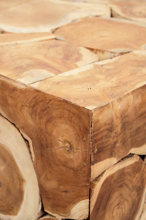 Decorative teak wood cube, large, 50x50 cm