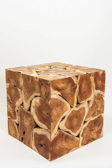 Decorative teak wood cube, large, 50x50 cm