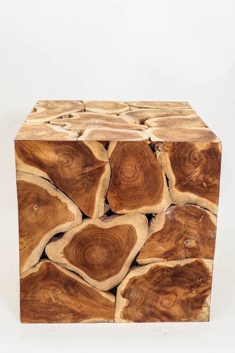 Decorative teak wood cube, large, 50x50 cm