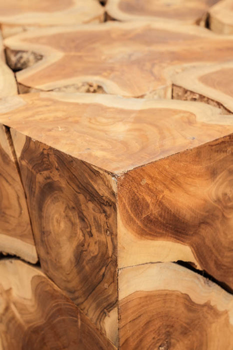 Decorative teak wood cube, large, 50x50 cm