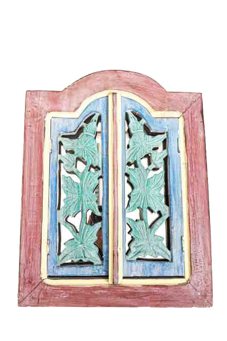 Mirror as window frame pink/turquoise/white 45x35cm