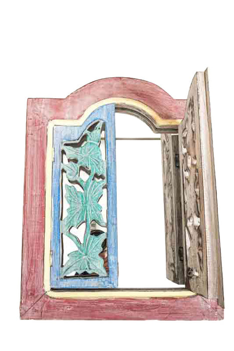 Mirror as window frame pink/turquoise/white 45x35cm