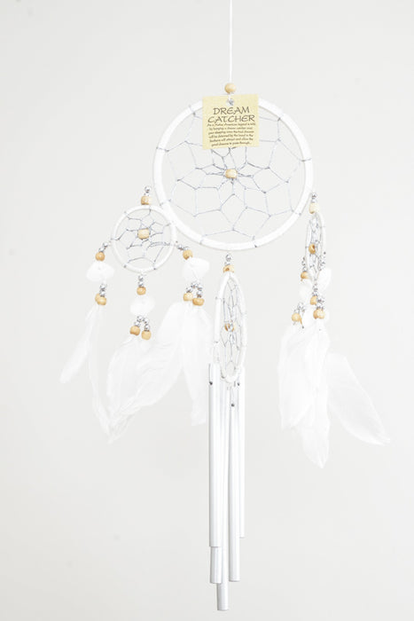 Attrape-rêves/carillon éolien 3 pièces avec tiges blanc 12 cm