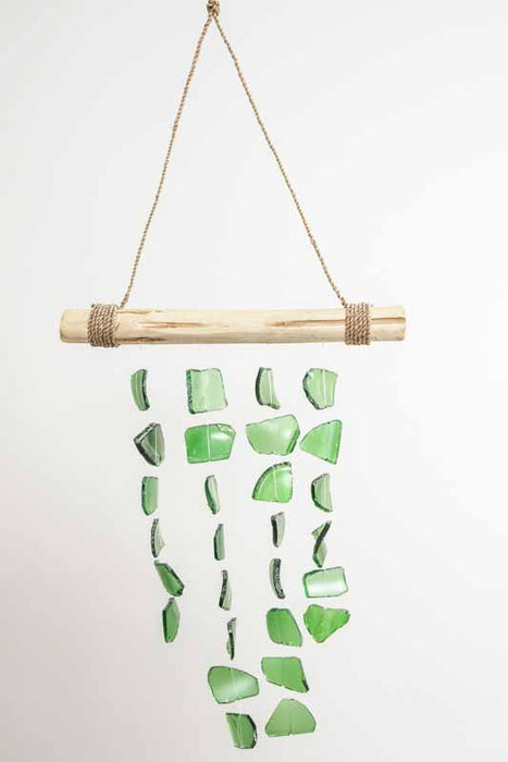 Hängende Deko Holzstab Glas grün 20x40cm
