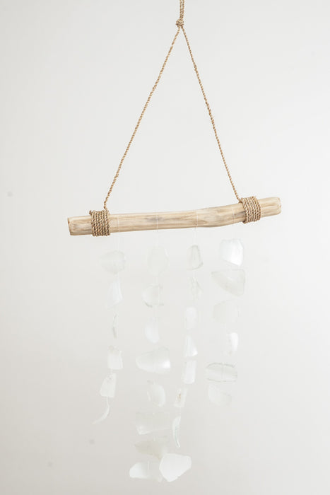 Hängende Deko Holzstab Glas weiss 20x40cm