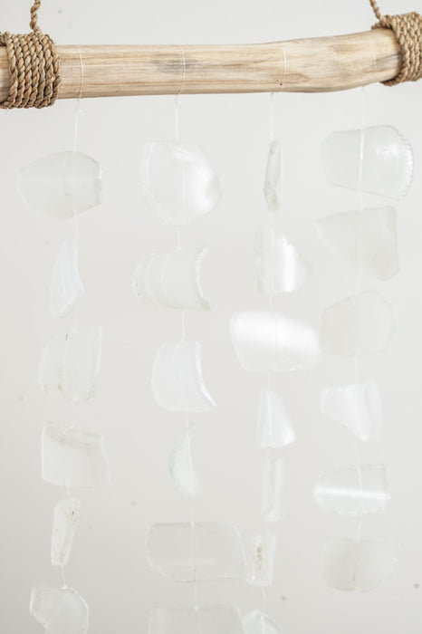 Hängende Deko Holzstab Glas weiss 20x40cm