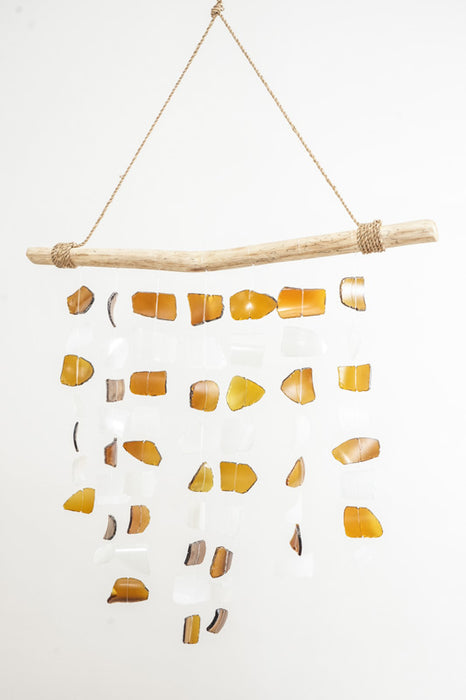 Hängende Deko Holzstab Glas weiss/braun 35x50cm