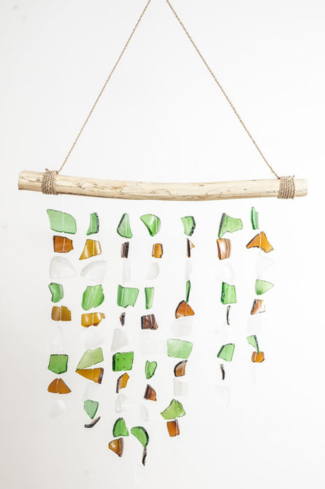 Hanging Decoration Wooden Stick Glass white/green/brown 35x60cm