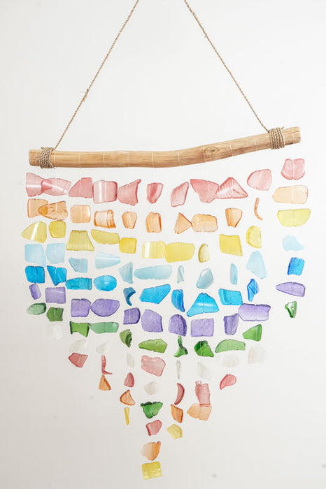 Hängende Deko Holzstab Glas multicolor 45x55cm