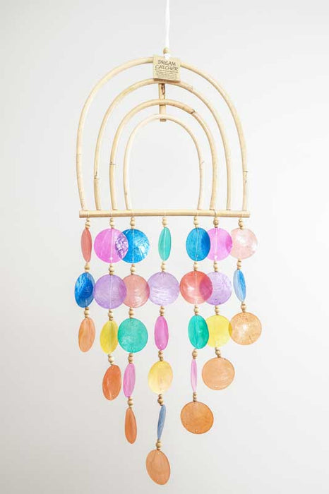 Hanging Rattan Decoration with Shell Discs Multicolor 27x48cm