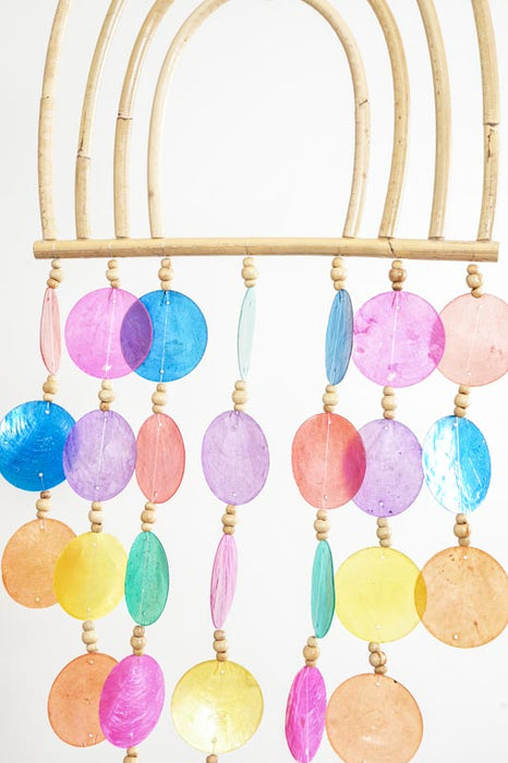 Hanging Rattan Decoration with Shell Discs Multicolor 27x48cm
