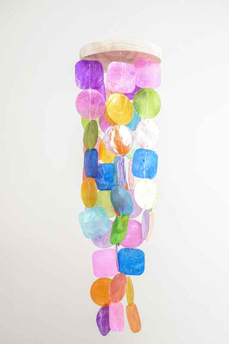 Hängende Deko Holz rund mit Muschelplättchen multicolor 14x50cm