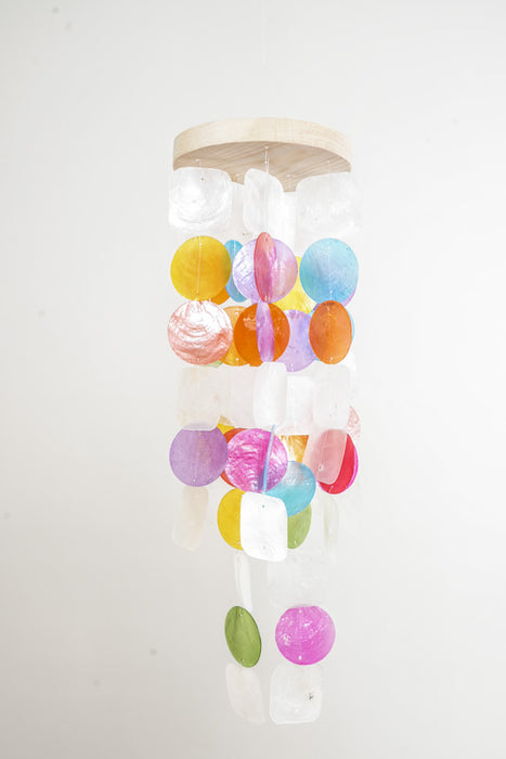 Hanging Decoration Round Wood with Shell Discs Round White/Multicolor 14x50cm