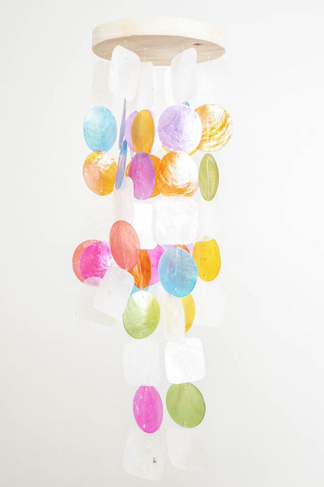 Hanging Decoration Round Wood with Shell Discs Round White/Multicolor 14x50cm
