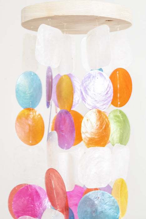 Hanging Decoration Round Wood with Shell Discs Round White/Multicolor 14x50cm