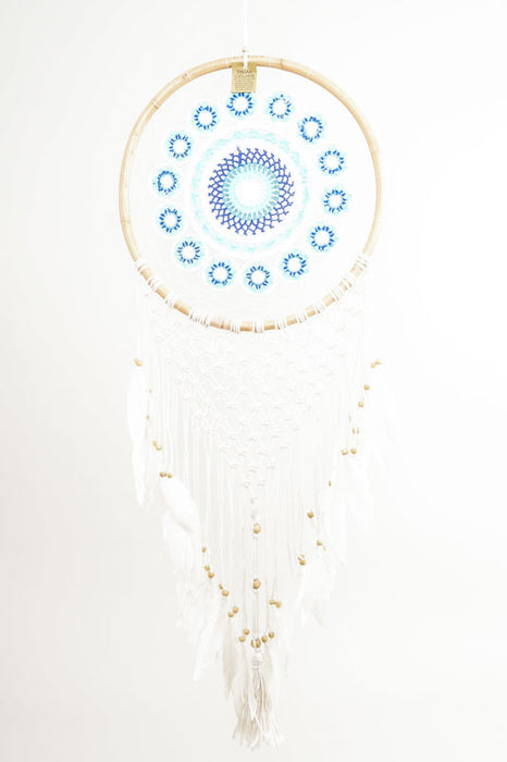 Attrape-rêves blanc/bleu clair/bleu foncé/multicolore 40cm