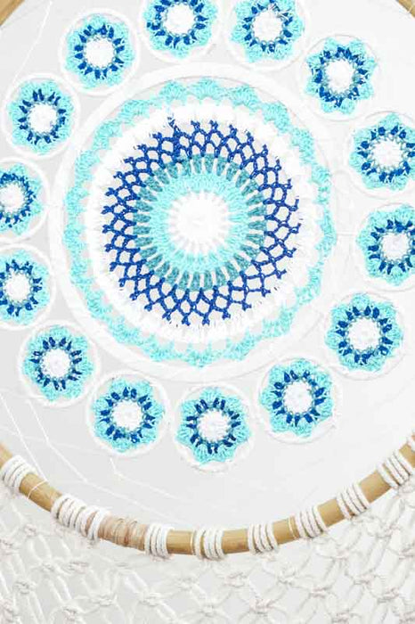 Attrape-rêves blanc/bleu clair/bleu foncé/multicolore 40cm