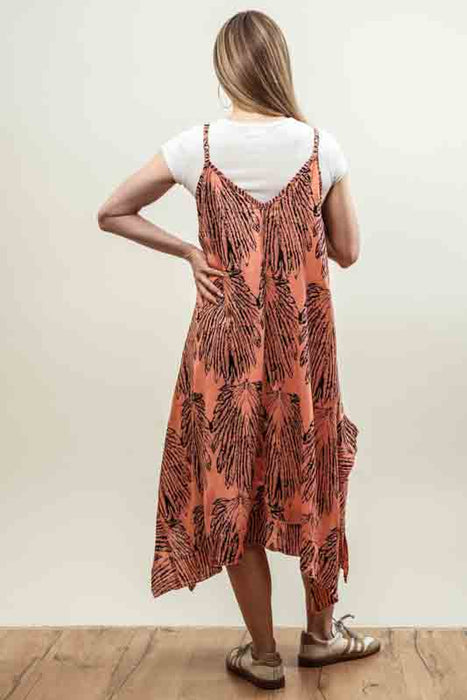 Dress with spaghetti straps and fan, orange/brown - One Size