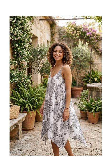 Robe à fines bretelles et volants, noire et blanche - Taille unique