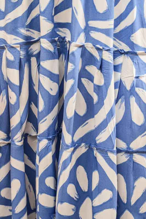 Patterned dress with spaghetti straps, blue/white - One Size