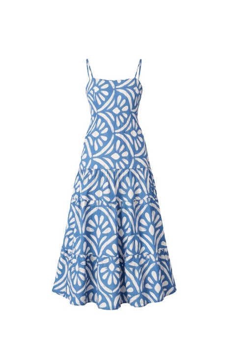 Kleid mit Spagettiträgern gemustert blau/weiss - One Size