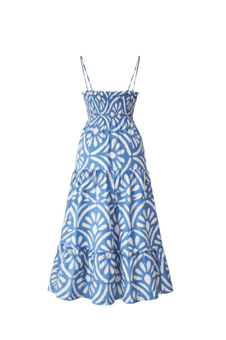 Kleid mit Spagettiträgern gemustert blau/weiss - One Size